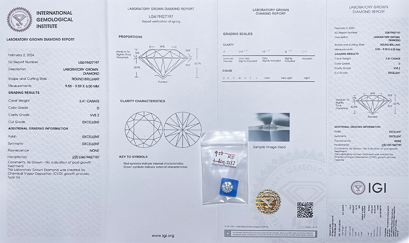 IGI Certified 3 Carat DEF VVS Loose CVD Lab Grown Diamond