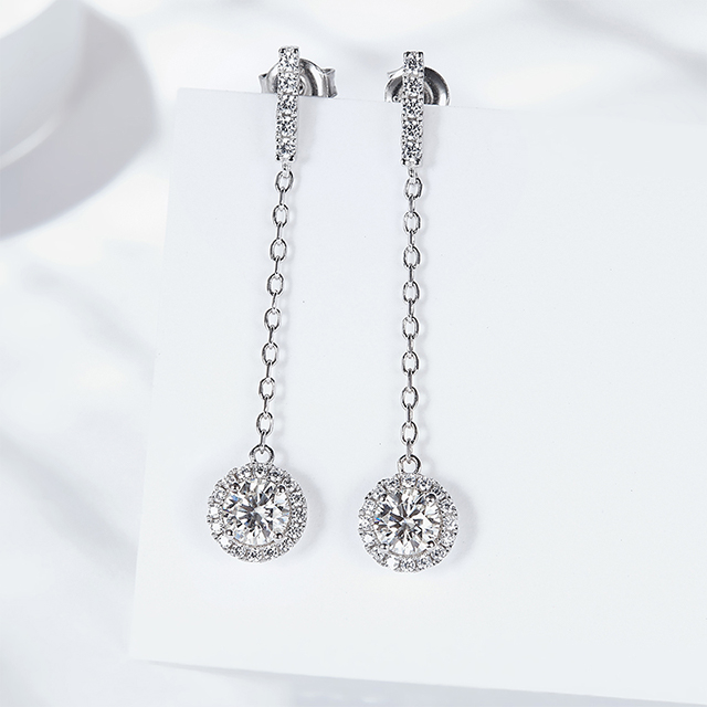 Bông tai kim cương hình tròn cắt tròn bằng bạc S925 Sterling Silver